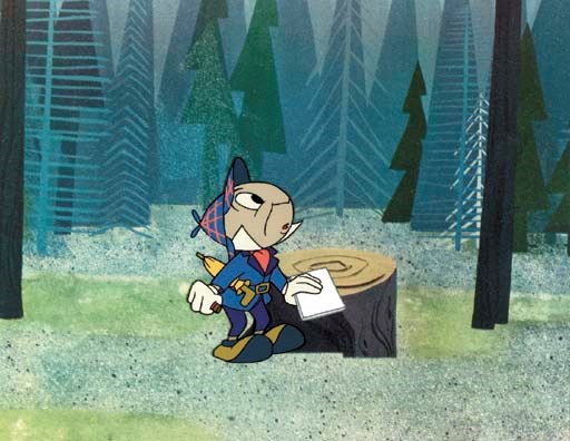 [WARNER BROTHERS STUDIOS]. A limited edition cel produced by Warner Brothers Studios and Bob Clampett, gouache on celluloid applied to a color background, showing Sherlock Holmes leaning to extend his magnifying glass to inspect Daffy Duck, who also holds a magnifying glass, originally used in The Great Piggy Bank Robbery, 1946, this edition produced in 1989, with Bob Clampett stamp in lower right, image 5¾ x 11 in. overall, sight 9¾ x 11½ in. Matted, glazed and framed with certificate of Animation Sensations Cartoon Art Gallery on verso. This is number 89 of 500 copies.