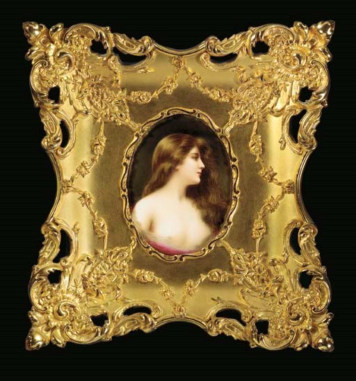 A HUTSCHENREUTHER PORCELAIN OVAL PLAQUE OF 'ODALISQUE'
