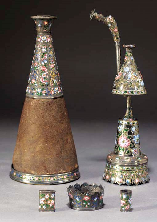 A Persian enamelled silver nargileh
Qajar Period