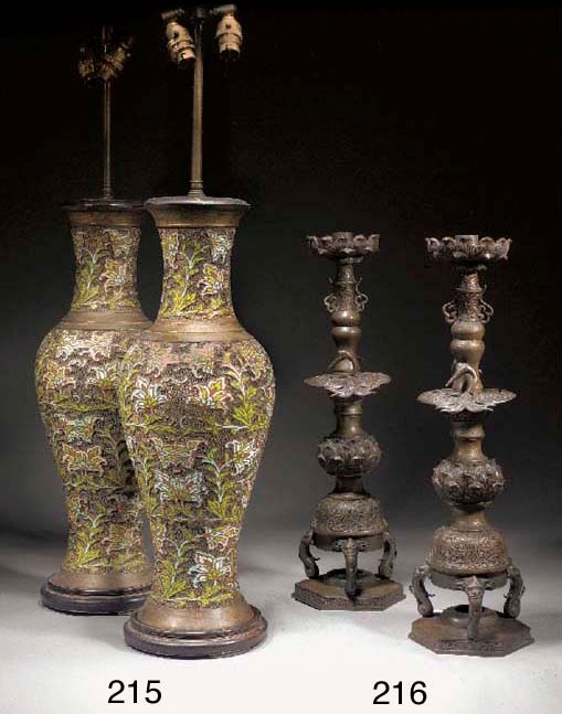 A pair of Japanese sectional bronze candle sticks
Meiji Period