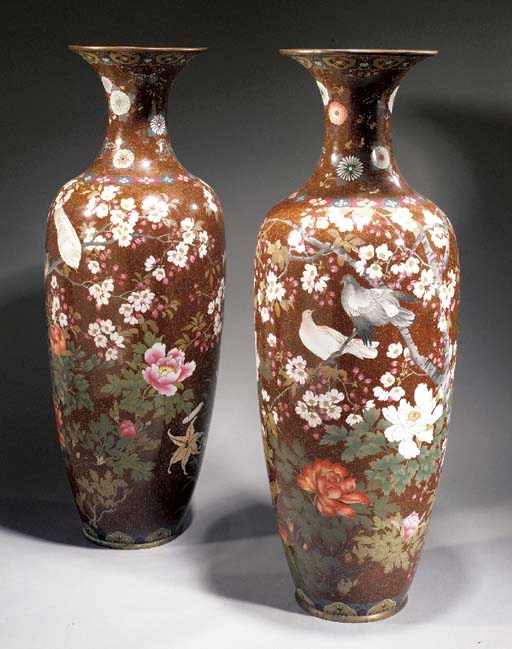 A large pair of Japanese cloisonne vases
Meiji Period
