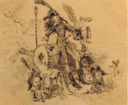 GRANDVILLE (1803-1847) -- Réunion de deux dessins originaux dont un publié dans Le Charivari Monstre (31 juillet 1835), l'autre probablement inédit, encre brune sur papier vélin.