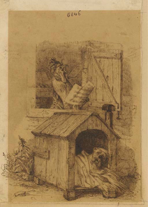 [GRANDVILLE (1803-1847)] -- Scènes de la Vie Privée et Publique des Animaux. Etudes de moeurs contemporaines publiées sous la direction de M. P.-J. Stahl. Paris: Hetzel et Paulin, 1842. 2 vol. grand in-8 (277 x 190 mm.). Reliure sur brochure en demi-maroquin vert à coins, dos à faux nerfs orné et mosaïqué, couvertures générales et nombreuses couvertures de livraisons conservées, (légèrement frottée). (Mercier Sr. de Cuzin.)