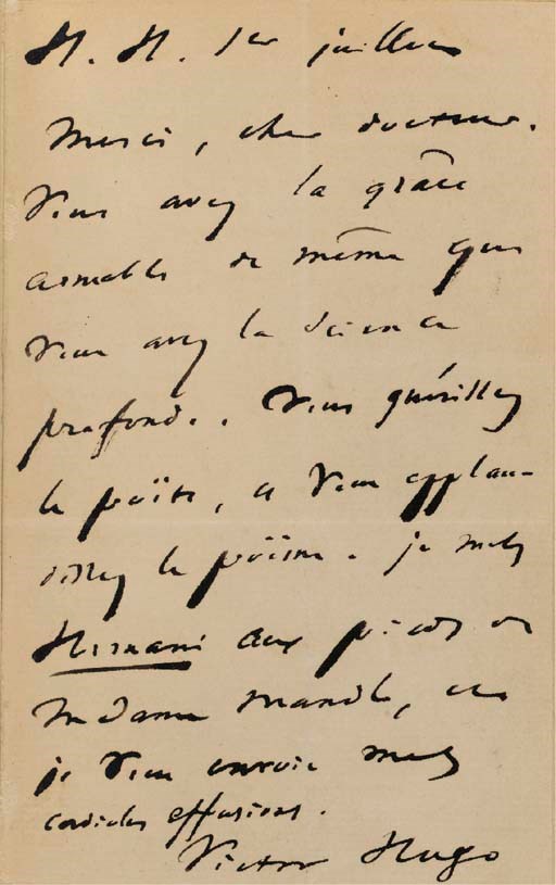 HUGO, Victor (1802-1885). Hernani ou l'Honneur Castillan. Paris: Mame et Delaunay-Vallée, 1830. In-8 (223 x 130 mm.). Reliure postérieure en demi-maroquin rouge à coins, couverture conservée, (mors légèrement frottés). (Allô.)