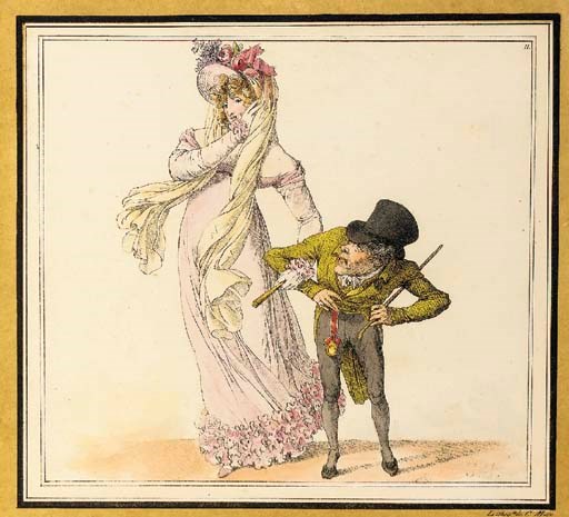 [ISABEY, Jean-Baptiste (1767-1855)] -- Caricatures de J.J. Paris: Chez l'auteur et chez Alphonse Giroux, 1818. Album in-folio oblong (260 x 332 mm.). Cartonnage moderne. (Usures).