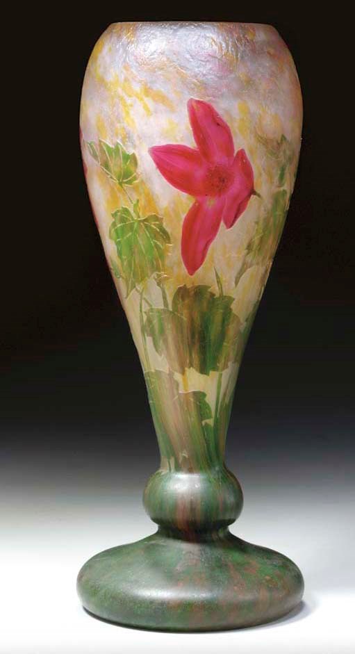 A DOUBLE OVERLAID, ETCHED AND WHEEL-CARVED GLASS VASE