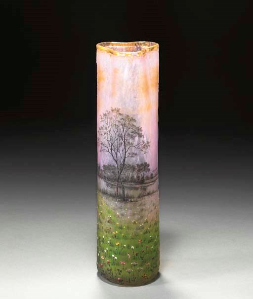 A LARGE ETCHED, ENAMELED AND GILT GLASS VASE