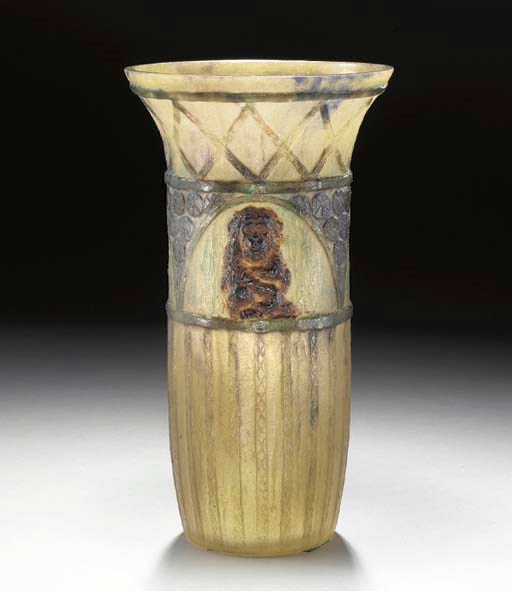 'SINGES', A PATE-DE-VERRE VASE