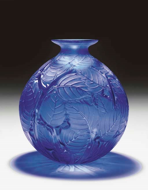 'MILAN', A FROSTED BLUE GLASS VASE