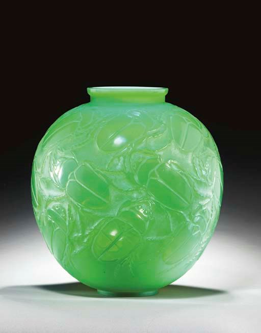 'GROS SCARABEES', A CASED JADE GREEN GLASS VASE