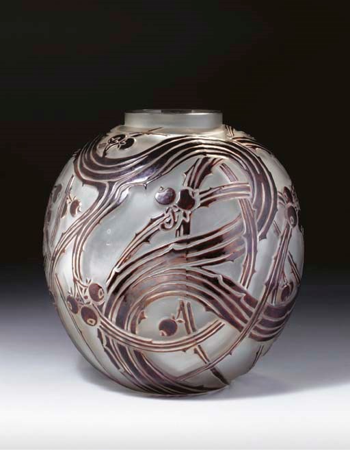 'BAIES', A BROWN ENAMELED AND FROSTED GLASS VASE