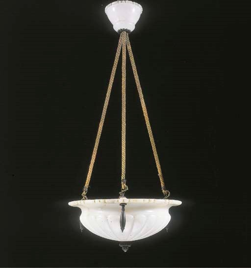 AN ALABASTER AND BRONZE CHANDELIER