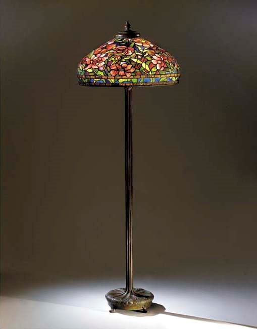 A 'PEONY' LEADED GLASS AND BRONZE FLOOR LAMP