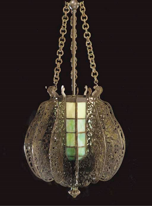 A 'MOORISH' LEADED GLASS AND BRONZE LANTERN