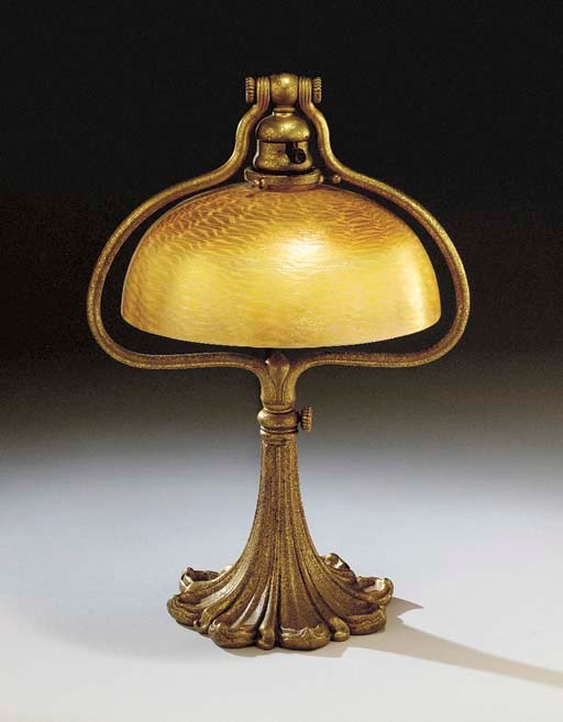 A FAVRILE GLASS AND GILT-BRONZE DESK LAMP