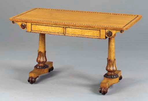 A WILLIAM IV BIRD'S EYE MAPLE AND ROSEWOOD LIBRARY TABLE,