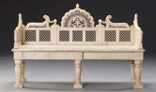 AN INDIAN WHITE MARBLE GARDEN BENCH,
