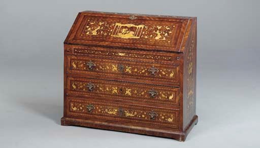 A NORTH ITALIAN BAROQUE BONE-INLAID WALNUT BUREAU,
