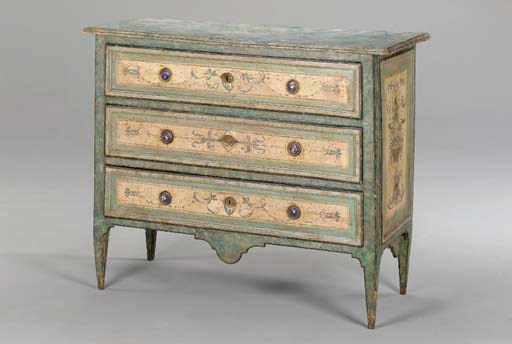AN ITALIAN NEOCLASSIC POLYCHROME-PAINTED COMMODE,