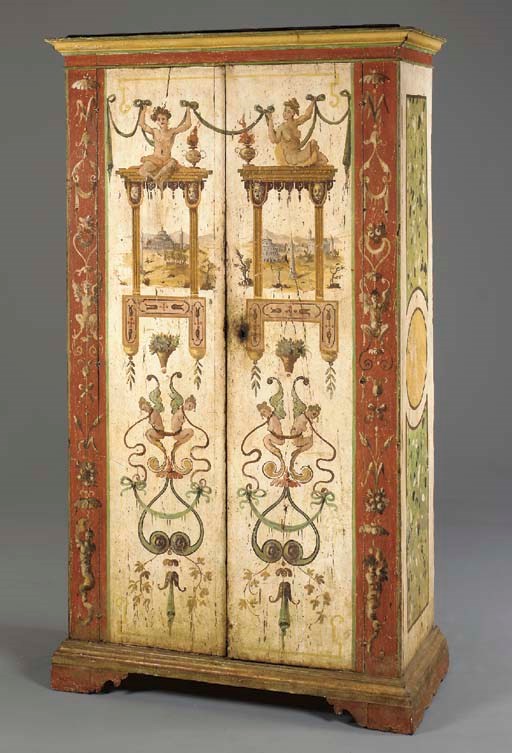 AN ITALIAN NEOCLASSIC POLYCHROME-DECORATED ARMOIRE,