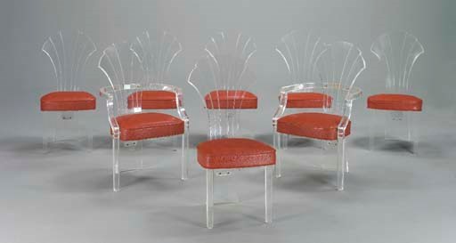 A SET OF EIGHT LUCITE DINING-CHAIRS,