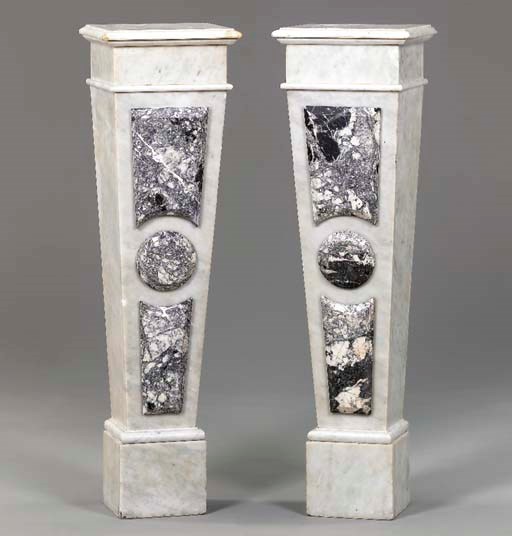A PAIR OF MOTTLED GRAY MARBLE PEDESTALS,
