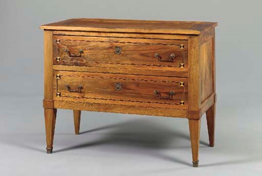 A LOUIS XVI PROVINCIAL INLAID WALNUT COMMODE,