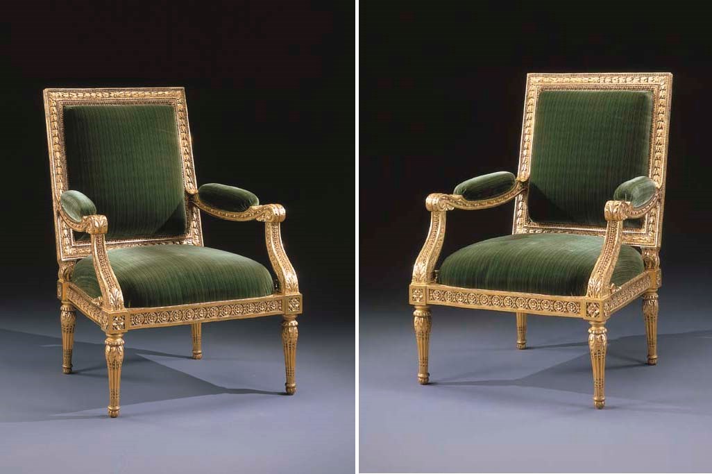 A PAIR OF LOUIS XVI GILTWOOD FAUTEUILS A LA REINE