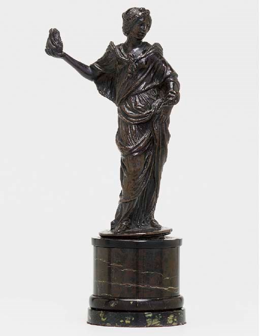 A BRONZE ALLEGORICAL FEMALE FIGURE, POSSIBLY REPRESENTING LOVE