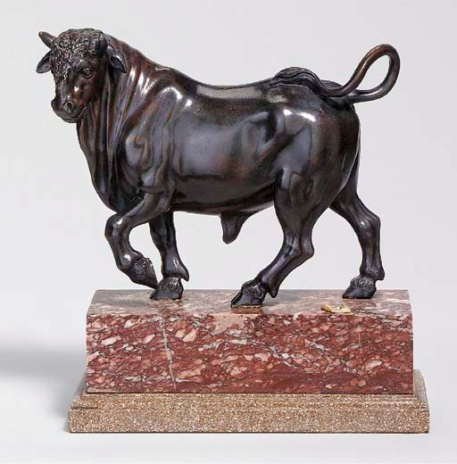 A BRONZE MODEL OF A PACING BULL