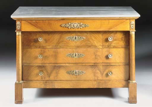 AN ITALIAN ORMOLU-MOUNTED MAHOGANY AND WALNUT COMMODE