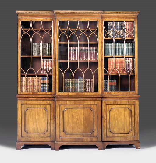 A mahogany breakfront bookcase, late 19th
