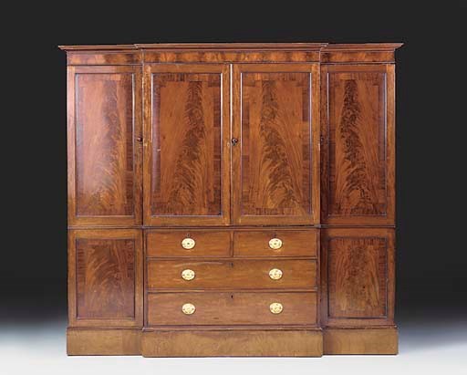 A George III mahogany breakfront wardrobe, probably Scottish