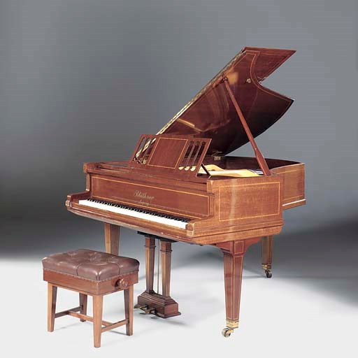A Bluthner mahogany and satinwood banded grand piano, 20th century