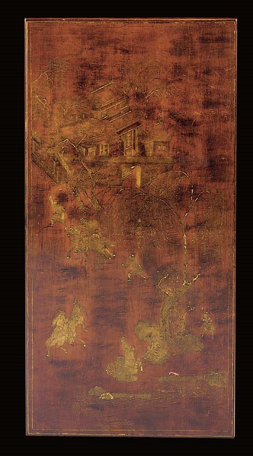 A Chinese style red lacquer and gilt coffee table, 20th century