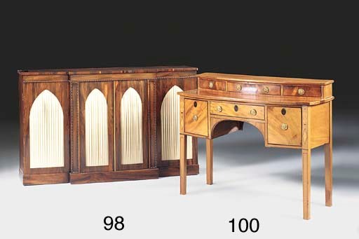 A rosewood breakfront side cabinet, 19th century