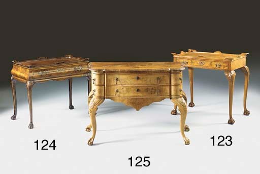 A Dutch walnut and burr walnut serpentine lowboy, first half of the 20th century