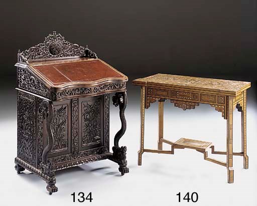 AN ANGLO-ORIENTAL HARDWOOD DAVENPORT, 2ND HALF 19TH CENTURY