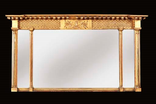 A Regency giltwood triple plate overmantel mirror