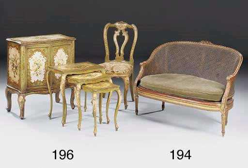 A green, gilt and cream painted serpentine commode late 19th century