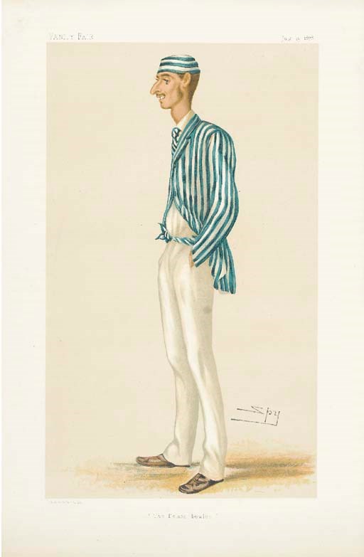 After SIR LESLIE WARD ("SPY). S.G. Spofforth [and] G.J. Bonnor, chromolithographs, London: published in Vanity Fair, 1878 and 1884, 16¼ x 11¼in. (41.3 x 28.6cm.), framed and glazed. 	 (2)