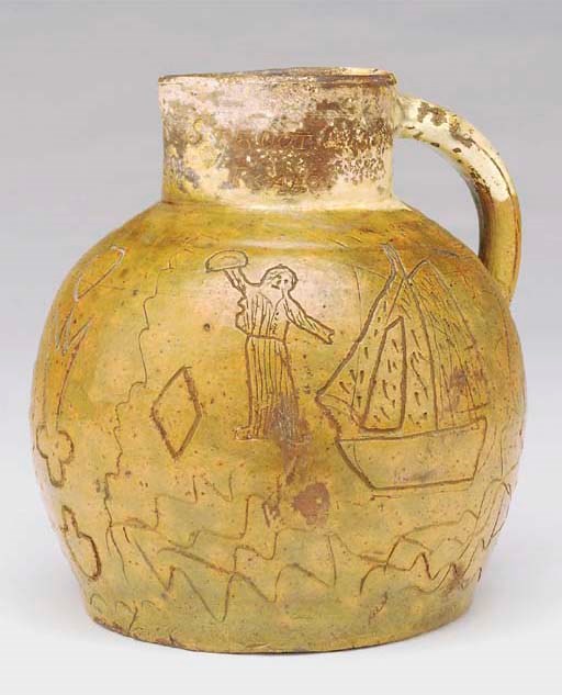 A Barnstaple salt glazed pottery Captain's jug, dated 1843