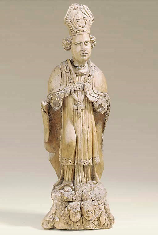 A Flemish carved elm figure of a bishop, probably first half 17th century