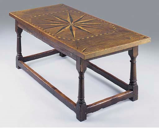 AN OAK AND INLAID REFECTORY TABLE, ENGLISH OR DUTCH, 17TH CENTURY ELEMENTS