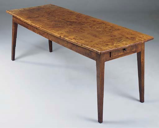 A BURR ELM AND ELM FARMHOUSE TABLE, FRENCH, EARLY 19TH CENTURY
