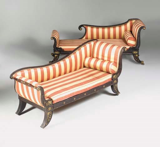 TWO REGENCY ORMOLU-MOUNTED EBONISED DAYBEDS