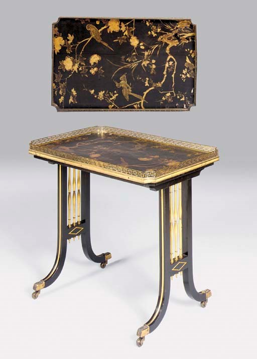 A REGENCY ORMOLU-MOUNTED BLACK AND GOLD CHINESE LACQUER CENTRE TABLE