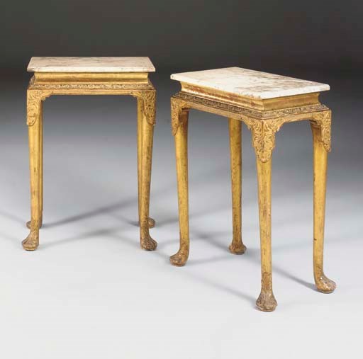 A PAIR OF GEORGE I GILT-GESSO SMALL CENTRE TABLES