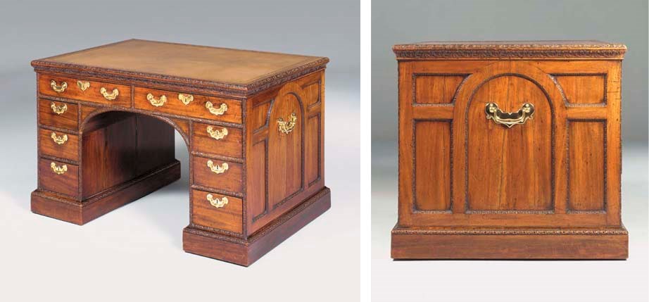 A GEORGE II MAHOGANY PEDESTAL DESK