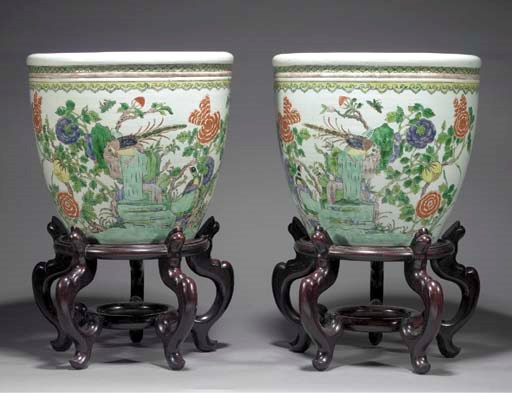 A large pair of famille verte jardinieres
19th century